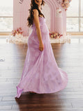 Plataz Violet Spaghetti Strap Backless Tie Back Big Swing Drawstring Baby Shower Maternity Maxi Dress Maternity