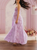 Plataz Violet Spaghetti Strap Backless Tie Back Big Swing Drawstring Baby Shower Maternity Maxi Dress Maternity