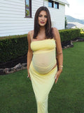 Plataz Yellow 2-in-1 Sheer Mermaid Bodycon Fashion Vacation Party Photoshoot Baby Shower Maternity Maxi Dress Maternity