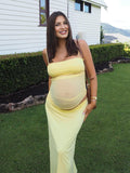 Plataz Yellow 2-in-1 Sheer Mermaid Bodycon Fashion Vacation Party Photoshoot Baby Shower Maternity Maxi Dress Maternity