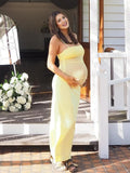 Plataz Yellow 2-in-1 Sheer Mermaid Bodycon Fashion Vacation Party Photoshoot Baby Shower Maternity Maxi Dress Maternity