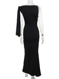 Plataz Strap Ties One Shoulder Mermaid Bodycon Elegant Photoshoot Baby Shower Maternity Maxi Dress Maternity
