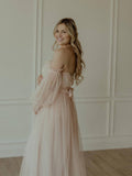 Plataz Off Shoulder Tulle Polka Dot Elegant Photoshoot Baby Shower Maternity Maxi Dress Maternity