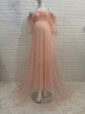 Plataz Off Shoulder Tulle Polka Dot Elegant Photoshoot Baby Shower Maternity Maxi Dress Maternity