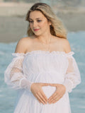 Plataz Off Shoulder Tulle Polka Dot Elegant Photoshoot Baby Shower Maternity Maxi Dress Maternity