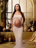 Plataz Apricot Crop Bandeau Chest Lace-up 2-in-1 Bodycon Mermaid Elegant Photoshoot Maternity Maxi Dress Maternity