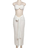 Plataz White Cross Chest Bandeau Backless Lace Crop Front Draped 2-in-1 Lace-up Bodycon Baby Shower Maternity Maxi Dress Maternity
