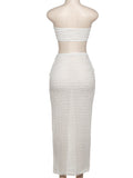Plataz White Cross Chest Bandeau Backless Lace Crop Front Draped 2-in-1 Lace-up Bodycon Baby Shower Maternity Maxi Dress Maternity
