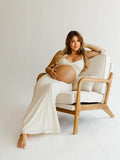 Plataz White Spaghetti Strap Backless Ruffle Crop Bodycon Cocktail Party Gown Photoshoot Maternity Maxi Dress Maternity