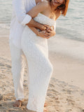 Plataz White Lace Bow Mermaid Bodycon Elegant Photoshoot Baby Shower Maternity Maxi Dress Maternity