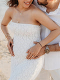 Plataz White Lace Bow Mermaid Bodycon Elegant Photoshoot Baby Shower Maternity Maxi Dress Maternity