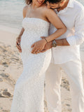 Plataz White Lace Bow Mermaid Bodycon Elegant Photoshoot Baby Shower Maternity Maxi Dress Maternity