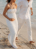 Plataz White Lace Bow Mermaid Bodycon Elegant Photoshoot Baby Shower Maternity Maxi Dress Maternity