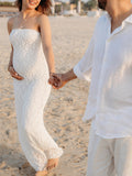 Plataz White Lace Bow Mermaid Bodycon Elegant Photoshoot Baby Shower Maternity Maxi Dress Maternity