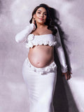 Plataz White 3D Flowers Cut Out Bodycon Elegant Photoshoot Baby Shower Maternity Maxi Dress Maternity