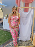 Plataz Pink Floral Pleated Bodycon Cami Elegant Cocktail Party Going Out Maternity Photoshoot Baby Shower Maxi Dress Maternity