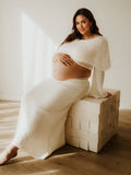 Plataz White Off Shoulder Backless Crop Knitwear 2-in-1 Bodycon Mermaid Going Out Photoshoot Maternity Maxi Dress Maternity