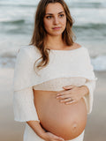 Plataz White Off Shoulder Backless Crop Knitwear 2-in-1 Bodycon Mermaid Going Out Photoshoot Maternity Maxi Dress Maternity