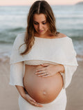 Plataz White Off Shoulder Backless Crop Knitwear 2-in-1 Bodycon Mermaid Going Out Photoshoot Maternity Maxi Dress Maternity