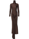 Plataz Solid Color Belt Splicing Ruched Draped Bodycon Mermaid Long Sleeve Going Out Photoshoot Maternity Maxi Dress Maternity