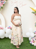 Plataz Spaghetti Strap Backless Wavy Edge Cut Out Print Going Out Gowns Cute Baby Shower Maternity Maxi Dress Maternity