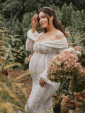 Plataz White Off Shoulder Lace Bandeau Tie Front Mermaid Bandage Going Out Photoshoot Maternity Maxi Dress Maternity