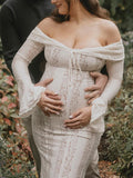 Plataz White Off Shoulder Lace Bandeau Tie Front Mermaid Bandage Going Out Photoshoot Maternity Maxi Dress Maternity