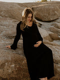 Plataz Knit Pleated Big Swing V-neck Plus Size Sweater Elegant Going Out Maternity Photoshoot Baby Shower Maxi Dress Maternity