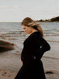 Plataz Knit Pleated Big Swing V-neck Plus Size Sweater Elegant Going Out Maternity Photoshoot Baby Shower Maxi Dress Maternity