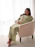 Plataz Green Knit Off Shoulder Flare Sleeve Bodycon Elegant Going Out Maternity Photoshoot Maxi Sweater Dress Maternity