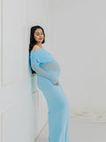 Plataz Off Shoulder Mesh Splicing Cascading Ruffle Bodycon Going Out Gowns Photoshoot Maternity Maxi Dress Maternity