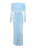 Plataz Off Shoulder Mesh Splicing Cascading Ruffle Bodycon Going Out Gowns Photoshoot Maternity Maxi Dress Maternity
