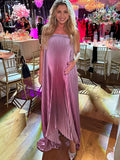 Plataz Pink Gradient Color Bandeau Pleated Big Swing Strapless Elegant Cocktail Party Maternity Photoshoot Baby Shower Maxi Dress Maternity