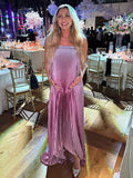 Plataz Pink Gradient Color Bandeau Pleated Big Swing Strapless Elegant Cocktail Party Maternity Photoshoot Baby Shower Maxi Dress Maternity