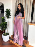 Plataz Pink Gradient Color Bandeau Pleated Big Swing Strapless Elegant Cocktail Party Maternity Photoshoot Baby Shower Maxi Dress Maternity