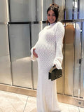 Plataz White Cut Out Flare Sleeve Backless Baby Shower Maternity Maxi Dress Maternity