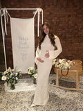 Plataz White Cut Out Flare Sleeve Backless Baby Shower Maternity Maxi Dress Maternity