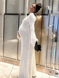 Plataz White Cut Out Flare Sleeve Backless Baby Shower Maternity Maxi Dress Maternity