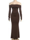 Plataz Off Shoulder Ruched Flare Sleeve Mermaid Bodycon Fashion Photoshoot Baby Shower Maternity Maxi Dress Maternity