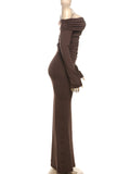 Plataz Off Shoulder Ruched Flare Sleeve Mermaid Bodycon Fashion Photoshoot Baby Shower Maternity Maxi Dress Maternity