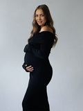 Plataz Off Shoulder Ruched Flare Sleeve Mermaid Bodycon Fashion Photoshoot Baby Shower Maternity Maxi Dress Maternity