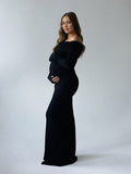 Plataz Off Shoulder Ruched Flare Sleeve Mermaid Bodycon Fashion Photoshoot Baby Shower Maternity Maxi Dress Maternity