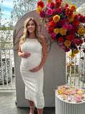 Plataz 3D Line Backless Back Slit Bodycon Elegant Baby Shower Maternity Maxi Dress Maternity