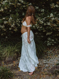 Plataz White 2-in-1 Lace Cut Out Off Shoulder Tie Elegant Flowy Vacation Photoshoot Maternity Maxi Dress Maternity