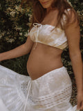 Plataz White 2-in-1 Lace Cut Out Off Shoulder Tie Elegant Flowy Vacation Photoshoot Maternity Maxi Dress Maternity