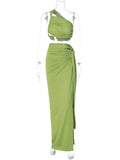 Plataz One Shoulder Cut Out Side Slit Draped Ruched Bodycon Fashion Vacation Photoshoot Maternity Maxi Dress Maternity