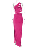 Plataz One Shoulder Cut Out Side Slit Draped Ruched Bodycon Fashion Vacation Photoshoot Maternity Maxi Dress Maternity