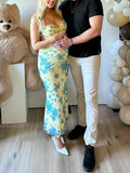 Plataz Flowers Sweetheart Neckline Cute Maternity Maxi Dress Maternity