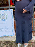 Plataz Navy Blue Off Shoulder 3D Flowers Flare Sleeve Mermaid Bodycon Photoshoot Baby Shower Maternity Maxi Dress Maternity