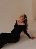 Plataz Black Off Shoulder Ruched Bodycon Elegant Photoshoot Baby Shower Maternity Maxi Dress Maternity